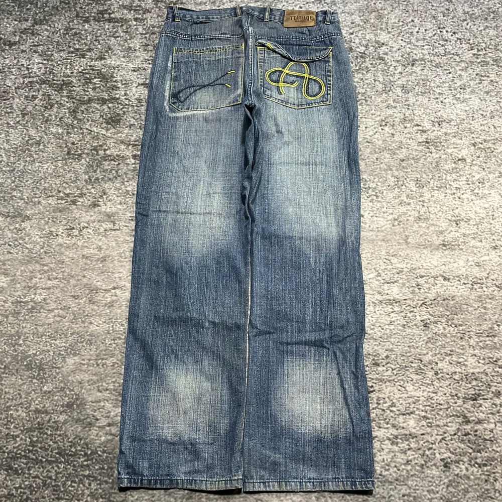 Vintage Attitude Jeans 34x32 Blue Embroidered‎ Baggy Wide Leg Skater Grunge Y2K